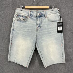 True Religion Jean Flap Shorts Men's 32 Ricky Relaxed Straight raw hem NEW